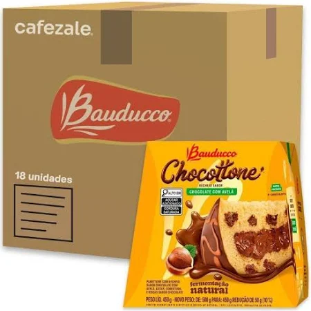 Caixa Bauducco Chocottone Recheio com Chocolate e Avelã 450g 18 unidades
