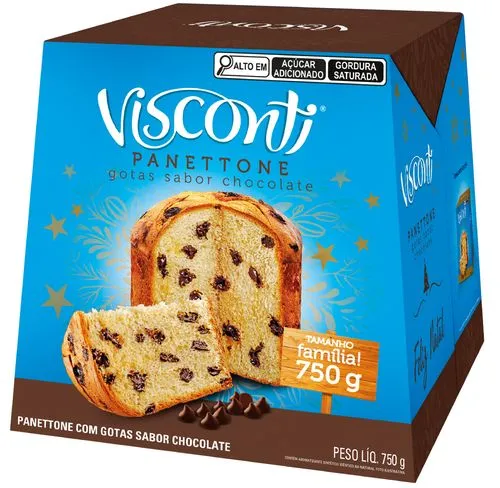 Caixa Visconti Panettone Gotas sabor Chocolate 750g